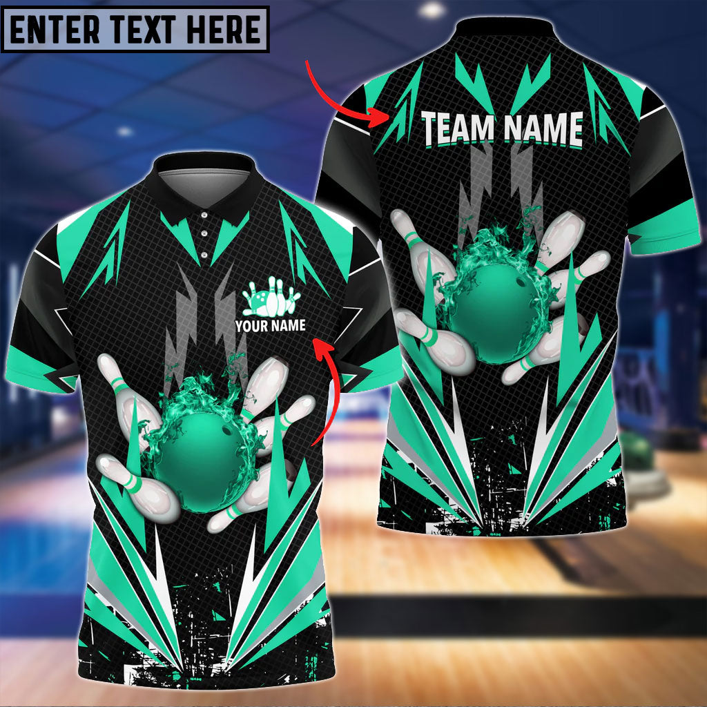 Frenzideas Bowling And Pins Thunder Pattern Multicolor Personalized Name 3D Shirt