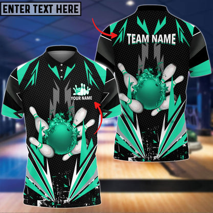 Frenzideas Bowling And Pins Thunder Pattern Multicolor Personalized Name 3D Shirt
