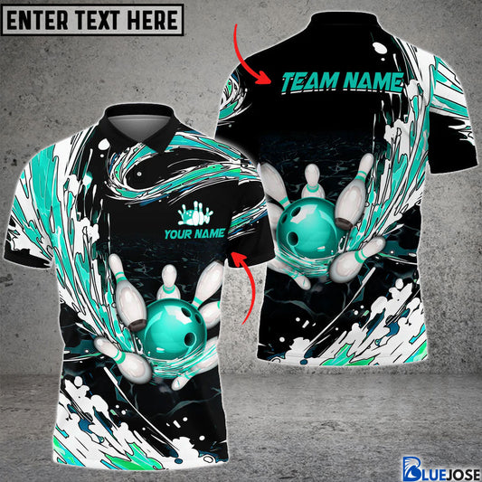 Frenzideas Personalized Name Waves Bowling And Pins Multicolor 3D Shirt