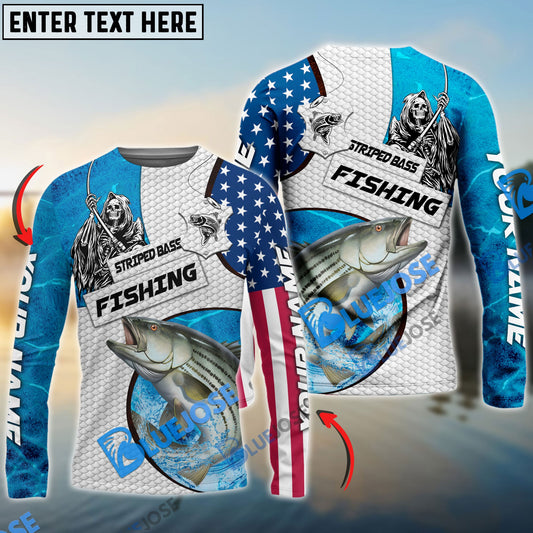 Frenzidea Customize Name Striped Bass Fishing Reaper Blue Water 3D Shirts