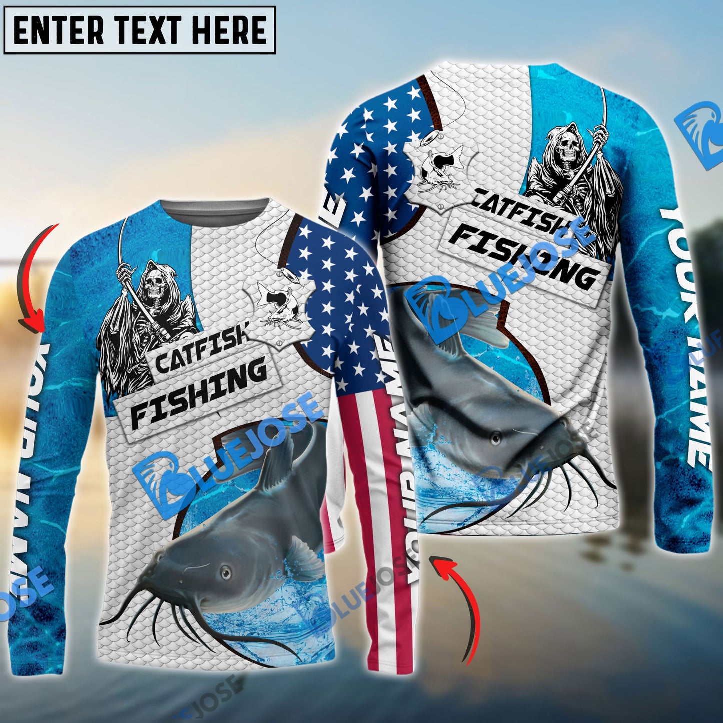 Frenzidea Customize Name Catfish Fishing Reaper Blue Water 3D Shirts