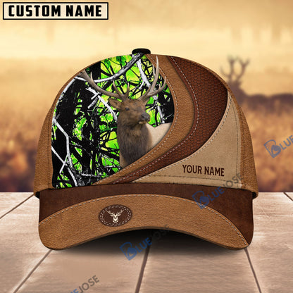Frenzidea Elk Hunting Brown Leather Pattern Personalized Name Cap (5 Colors)