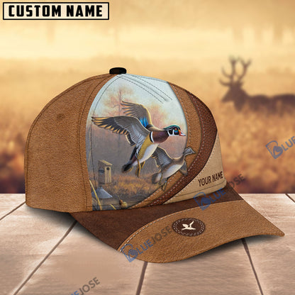Frenzidea Duck Hunting Brown Leather Pattern Personalized Name Cap (5 Colors)