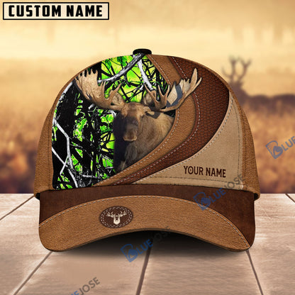 Frenzidea Moose Hunting Brown Leather Pattern Personalized Name Cap (5 Colors)