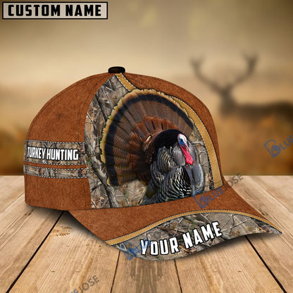 Frenzidea Turkey Hunting Light Brown Leather Pattern Personalized Name Cap
