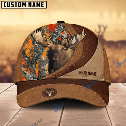 Frenzidea Moose Hunting Brown Leather Pattern Personalized Name Cap (5 Colors)