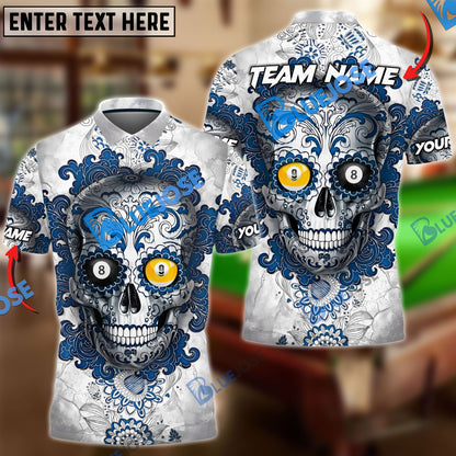 Frenzidea Billiards Ball 8 & 9 Sugar Skull Art Personalized Name, Team Name Unisex Shirt ( 4 Colors )