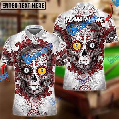 Frenzidea Billiards Ball 8 & 9 Sugar Skull Art Personalized Name, Team Name Unisex Shirt ( 4 Colors )