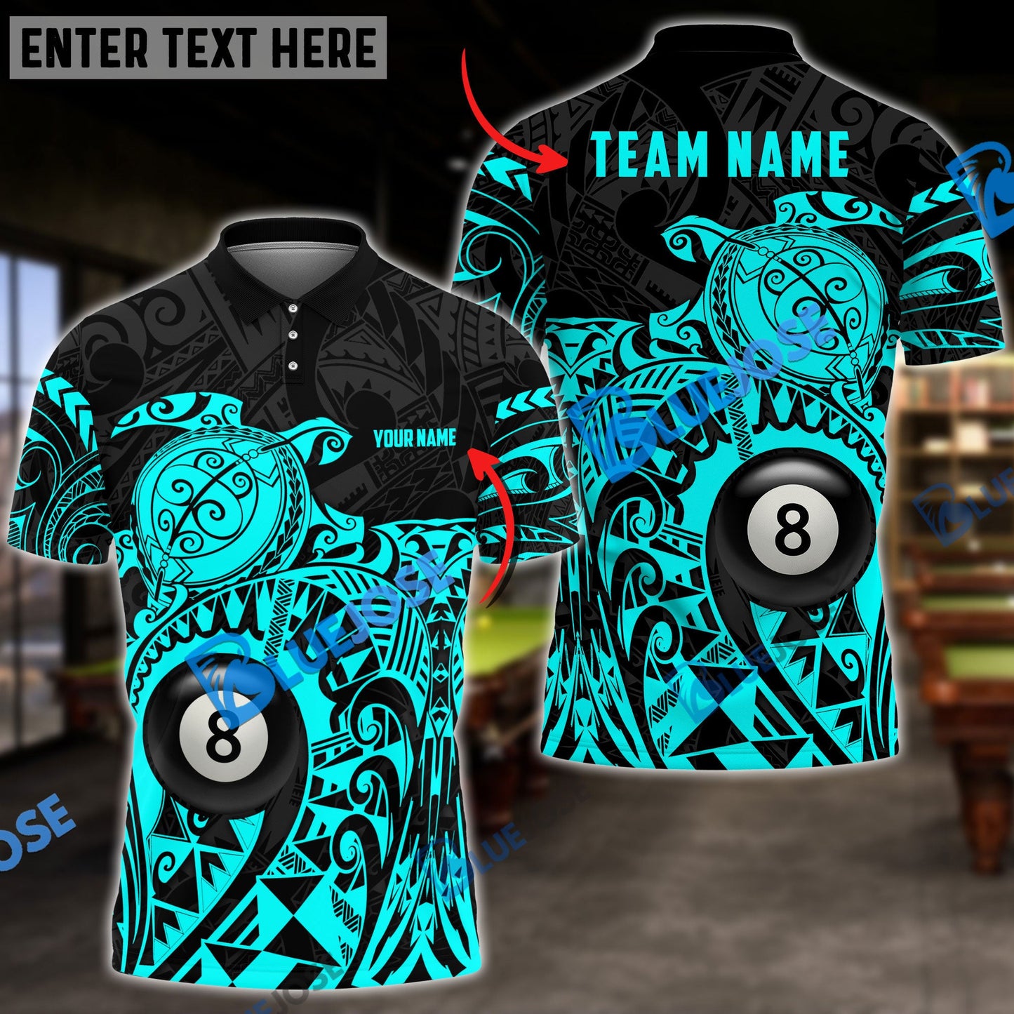 frenzidea Billiards Ball 8 Maori Turtle Personalized Name, Team Name Unisex Shirt ( 4 Colors )