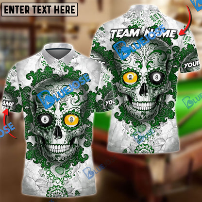 Frenzidea Billiards Ball 8 & 9 Sugar Skull Art Personalized Name, Team Name Unisex Shirt ( 4 Colors )