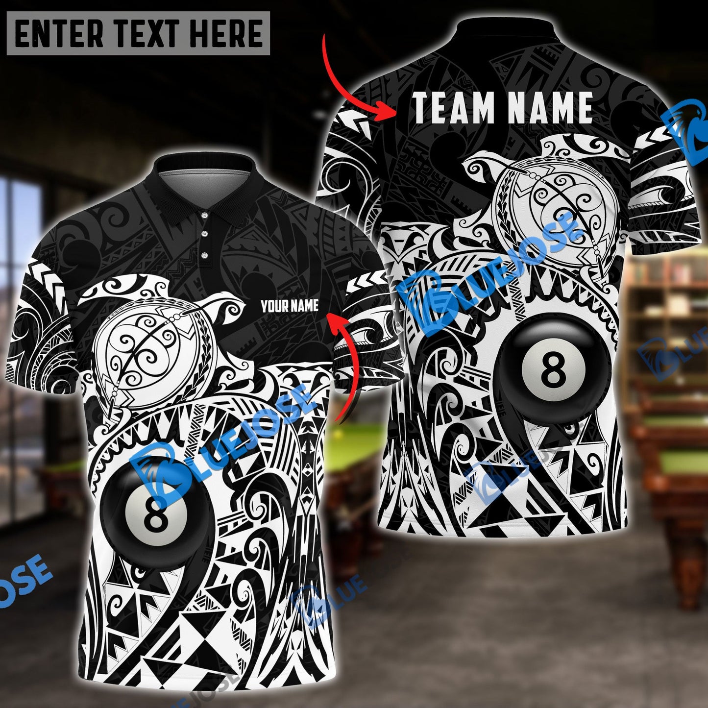 frenzidea Billiards Ball 8 Maori Turtle Personalized Name, Team Name Unisex Shirt ( 4 Colors )