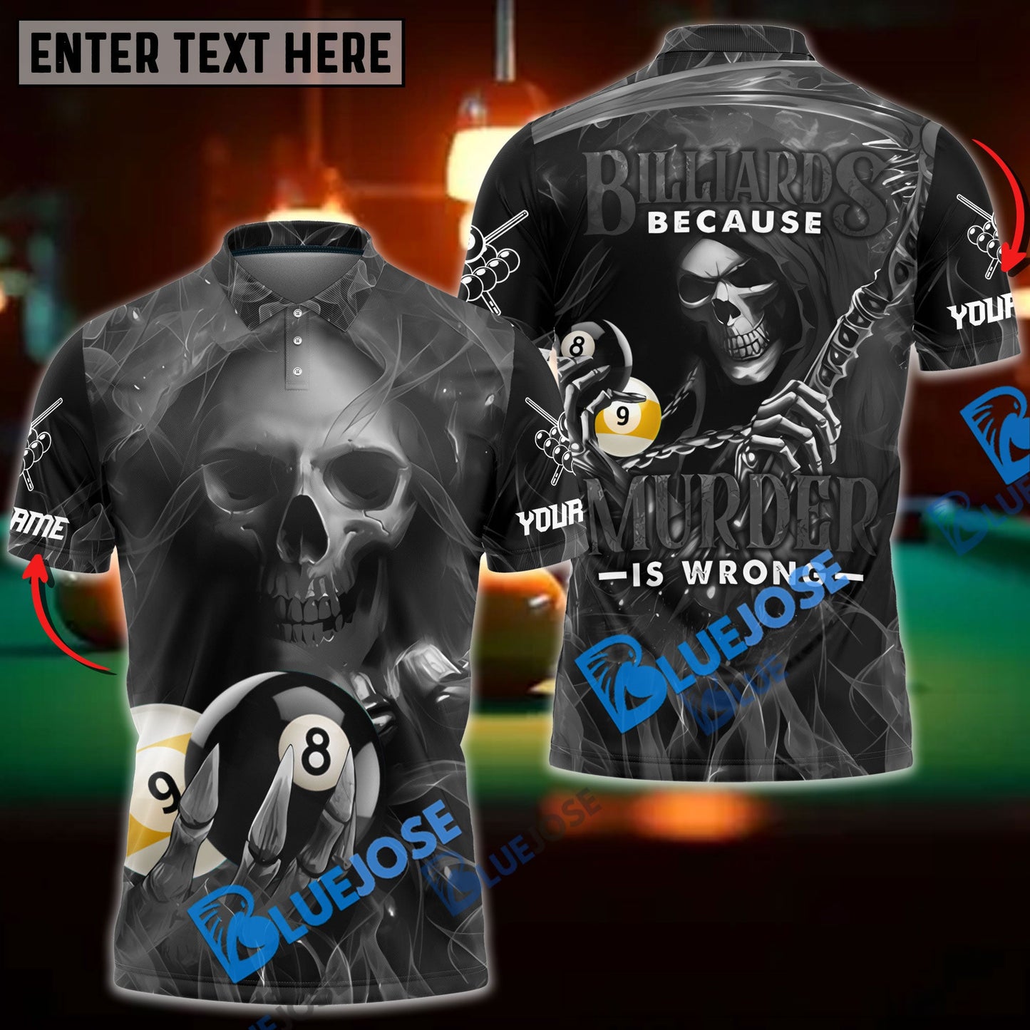 Frenzidea Billiards Reaper Flame Personalized Name, Team Name Unisex Shirt ( 6 Colors )
