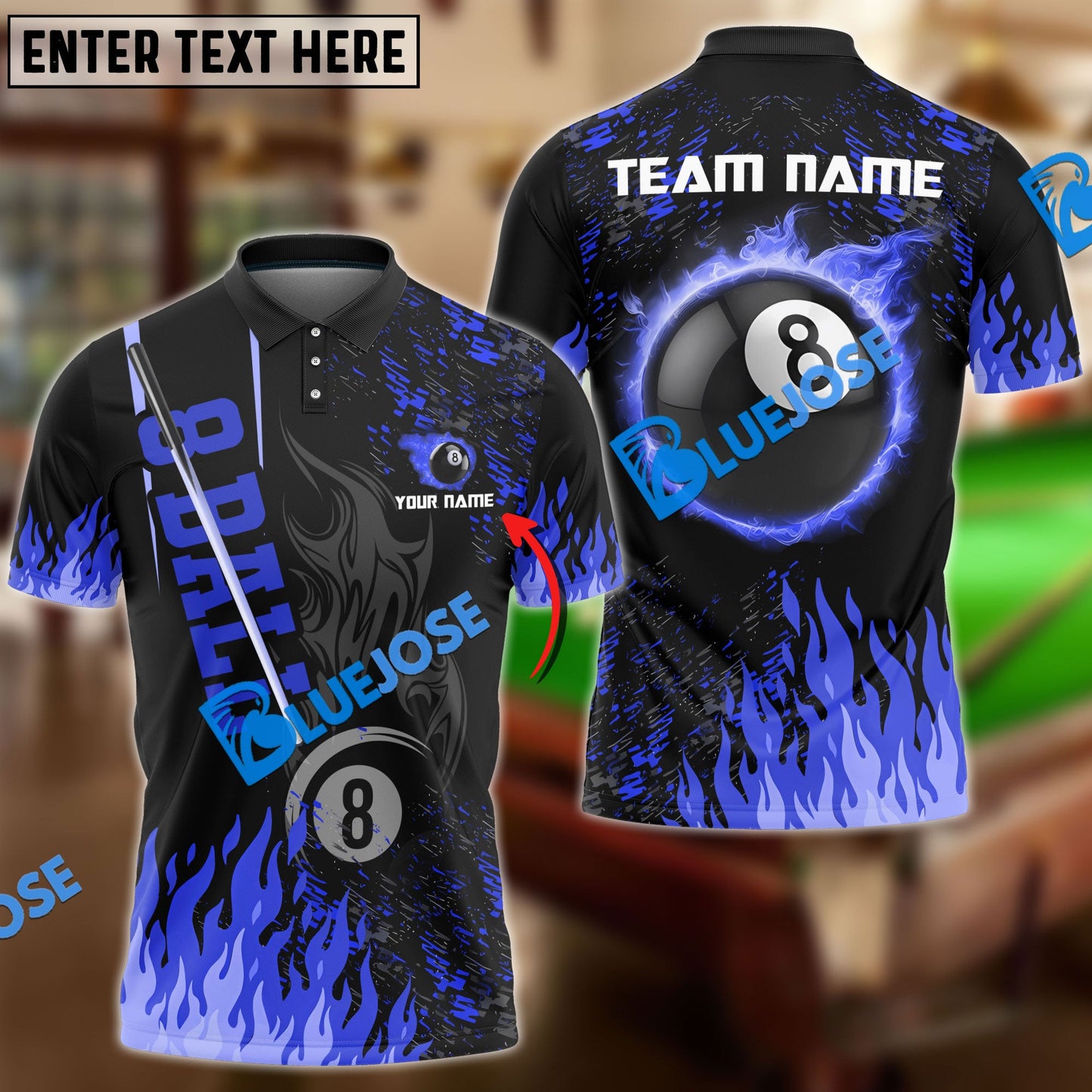 Frenzidea Billiards Ball 8 Burning Room Personalized Name, Team Name Unisex Shirt ( 4 Colors )