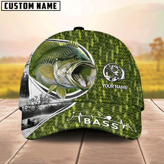 Frenzidea Custom Name Largemouth Bass Fishing Heart Beat Hook Printed Classic Cap