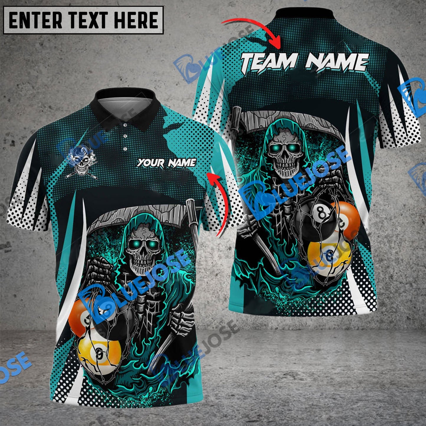 Frenzidea Billiards  8 Ball & 9 Ball Death Bringer Reaper Personalized Name, Team Name Unisex Shirt ( 6 Colors )