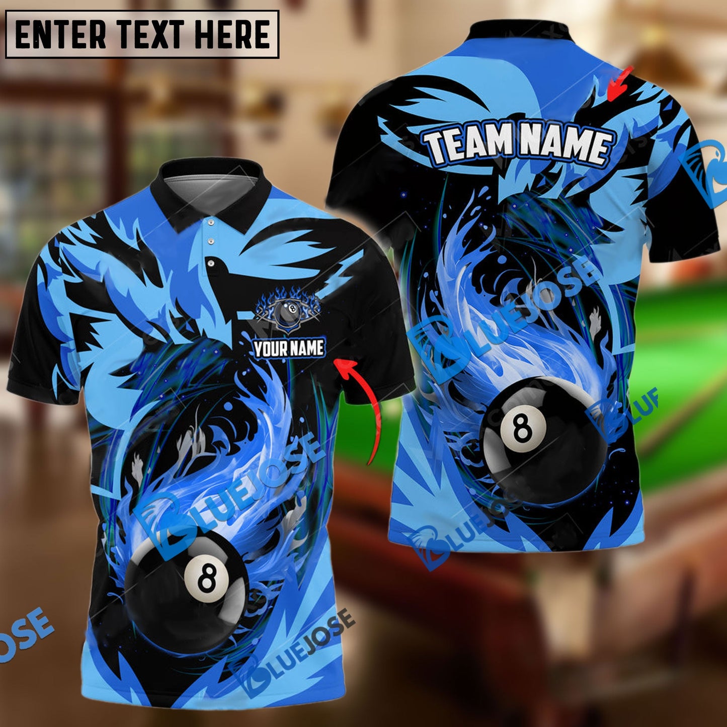 Frenzidea Billiards Fire Phoenix Personalized Name, Team Name Unisex Shirt ( 6 Colors )