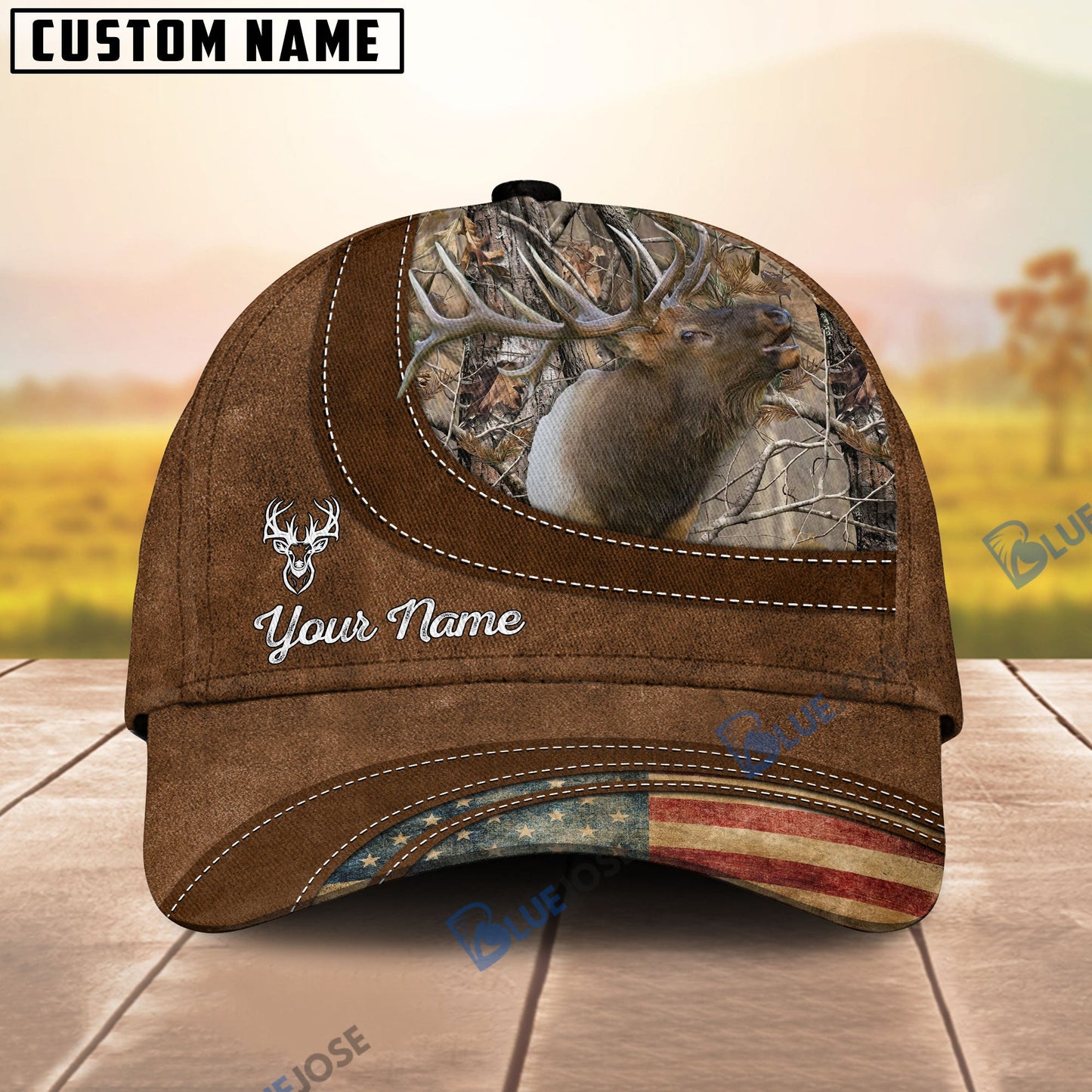 Frenzidea Elk Hunting Leather Pattern Personalized Cap