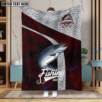 Frenzidea Custom Name Salmon Fishing Red Blanket