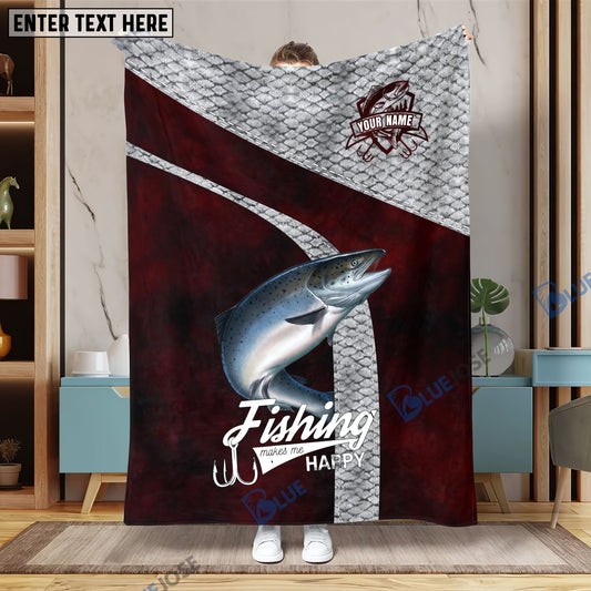 Frenzidea Custom Name Salmon Fishing Red Blanket