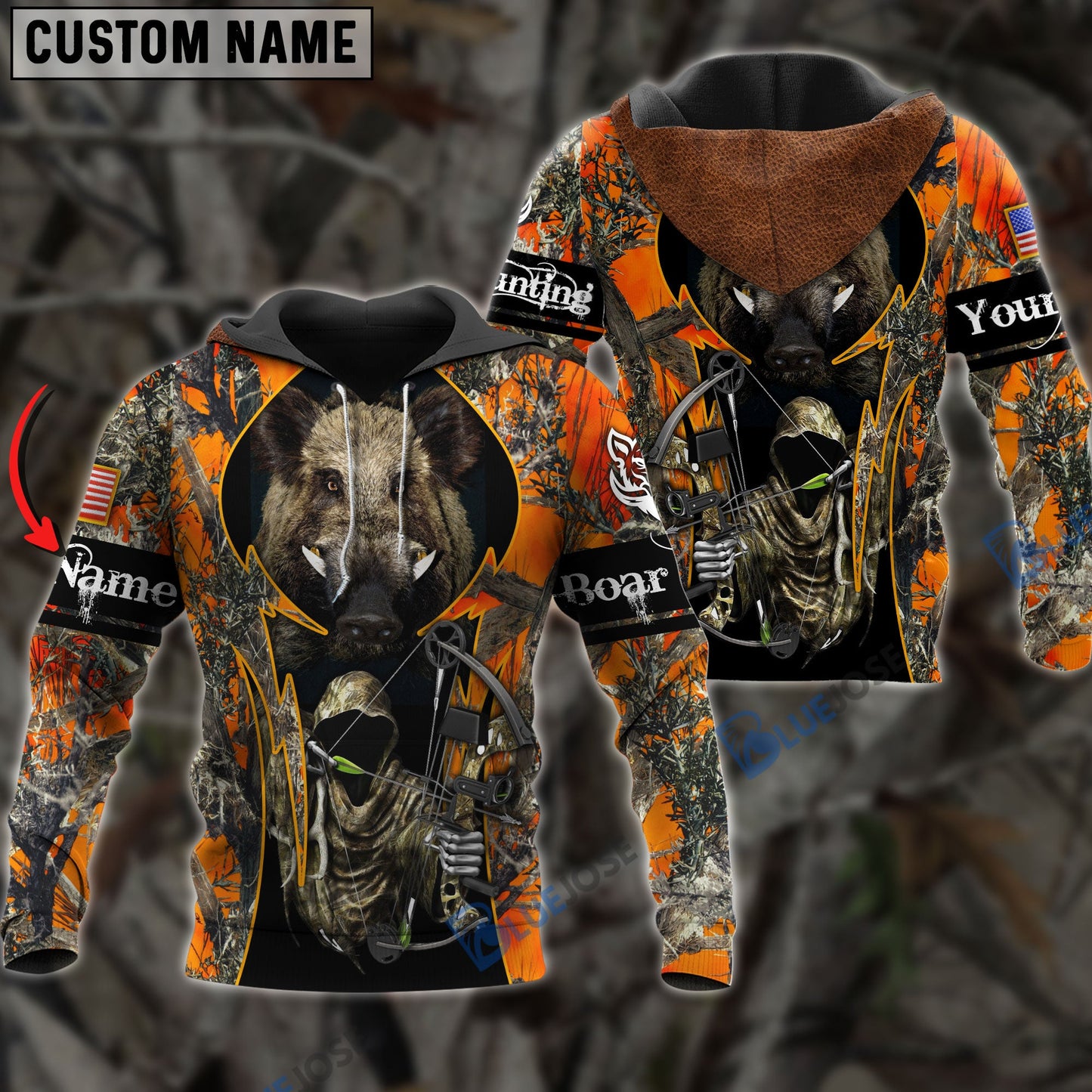 Frenzidea Customized Name Boar Hunting Grim Reaper 3D Shirts