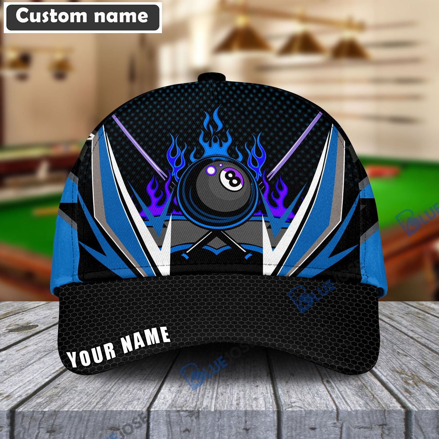 Frenzidea Billiards Blue 8-Ball Personalized Name Cap