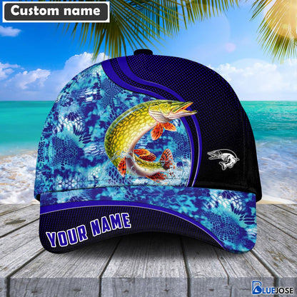 Frenzidea Blue Patchy Northern Pike Fishing Personalized Cap