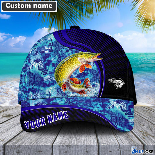 Frenzidea Blue Patchy Northern Pike Fishing Personalized Cap