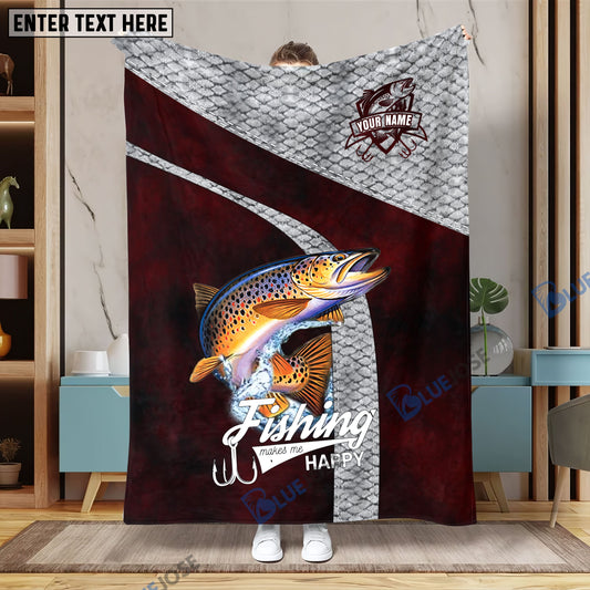 Frenzidea Custom Name Trout Fishing Red Blanket