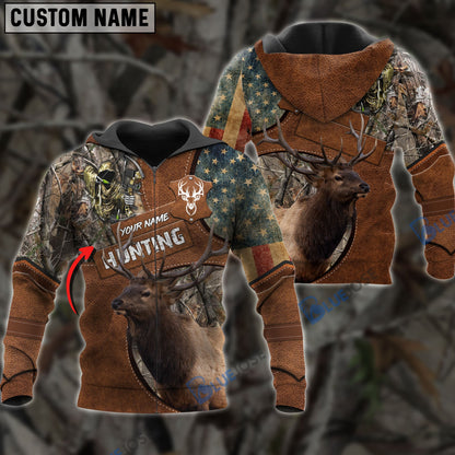 Frenzidea Customized Name Elk Hunting Leather Pattern 3D Shirts