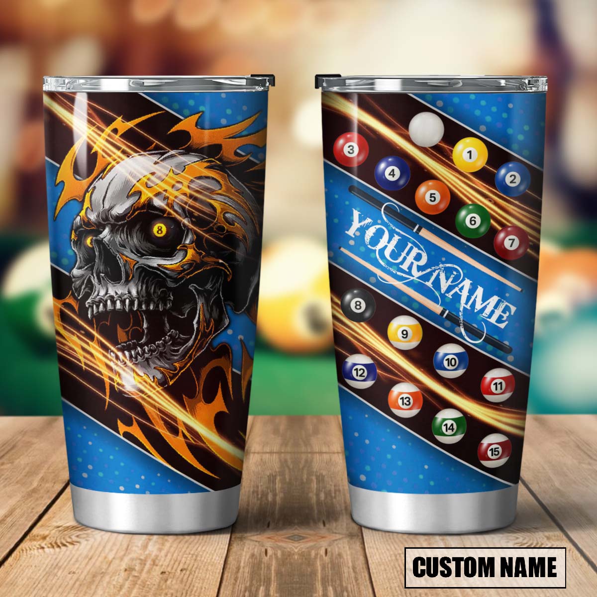 Frenzidea Billiards Skull Personalized Stainless Steel Tumbler