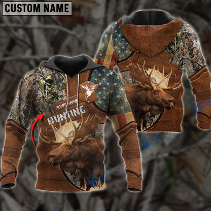 Frenzidea Customized Name Moose Hunting Leather Pattern 3D Shirts