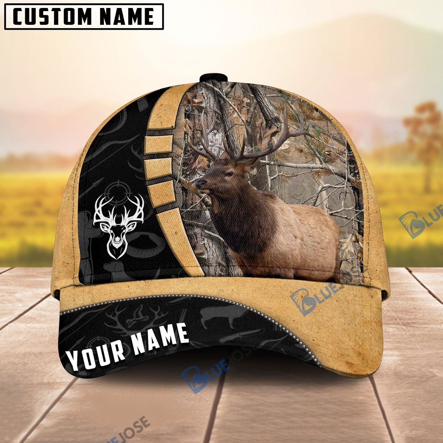 Frenzidea Elk Hunting Black & Yellow Personalized Cap