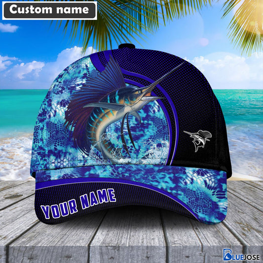 Frenzidea Blue Patchy Sailfish Fishing Personalized Cap