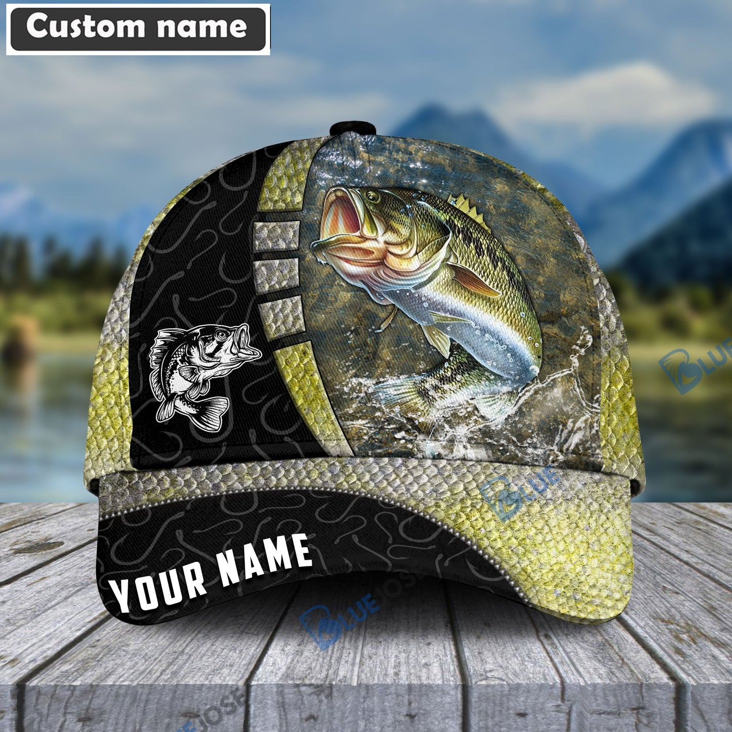 Frenzidea Personalized Bass Fishing Hook Camo Classic Cap