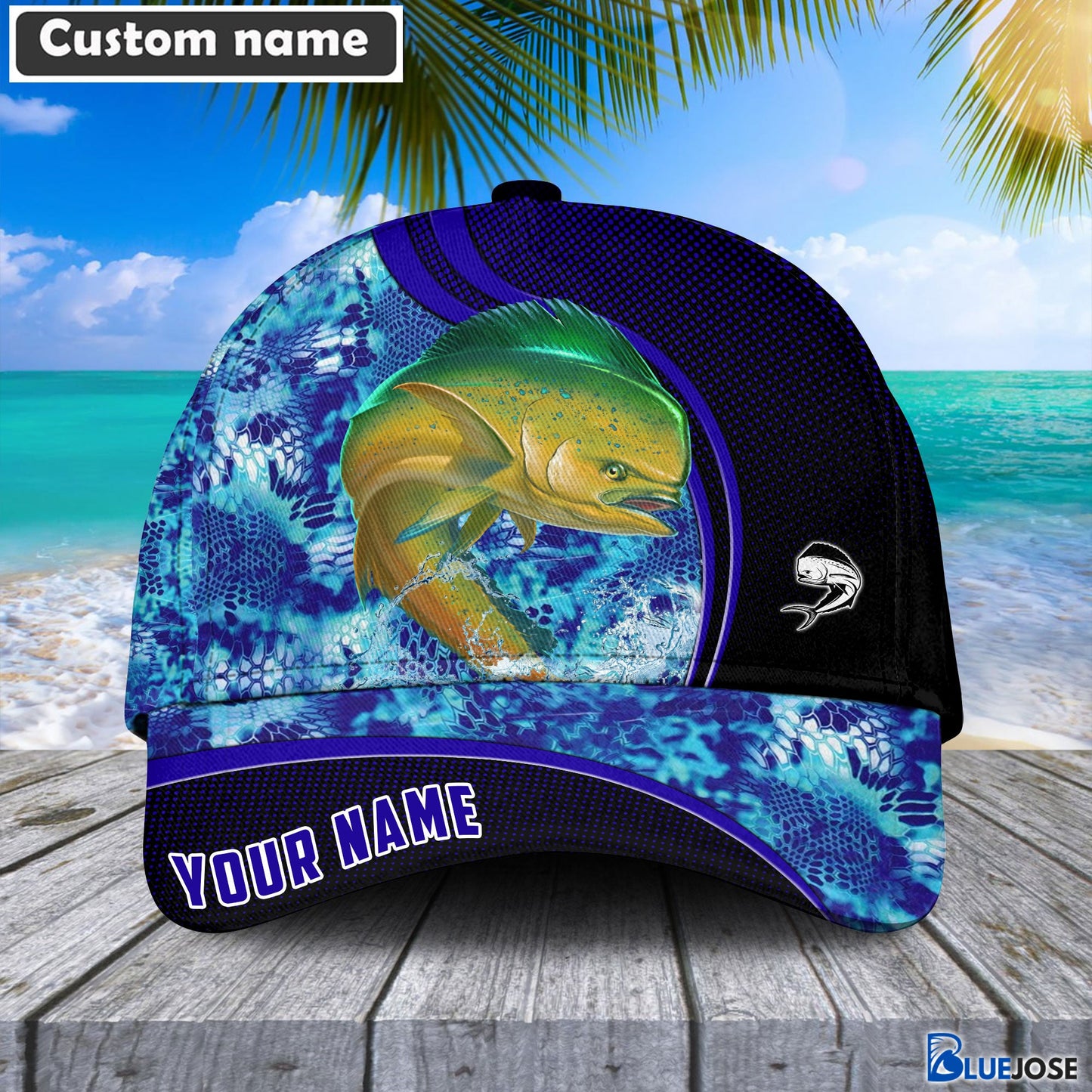 Frenzidea Blue Patchy Mahi Mahi Fishing Personalized Cap