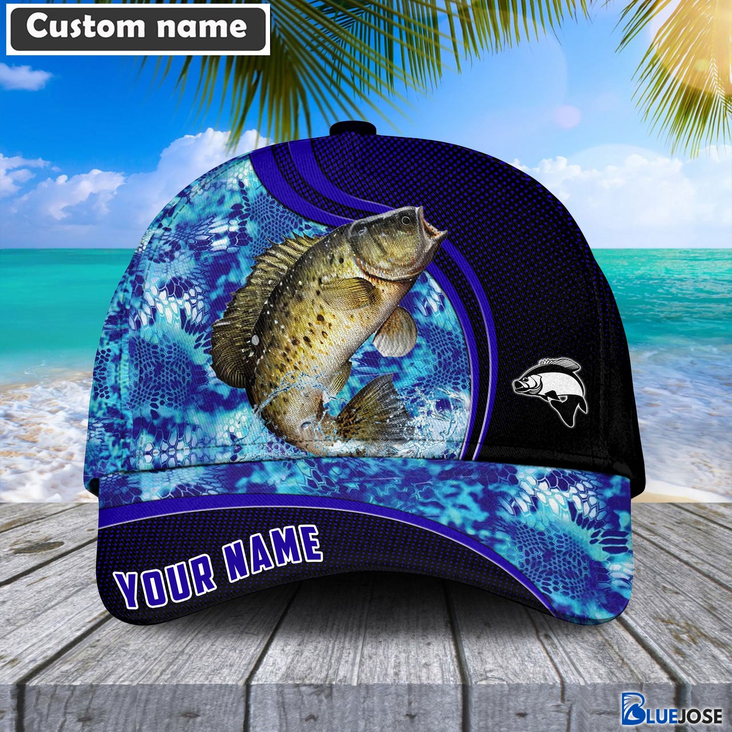 Frenzidea Blue Patchy Crappie Fishing Personalized Cap