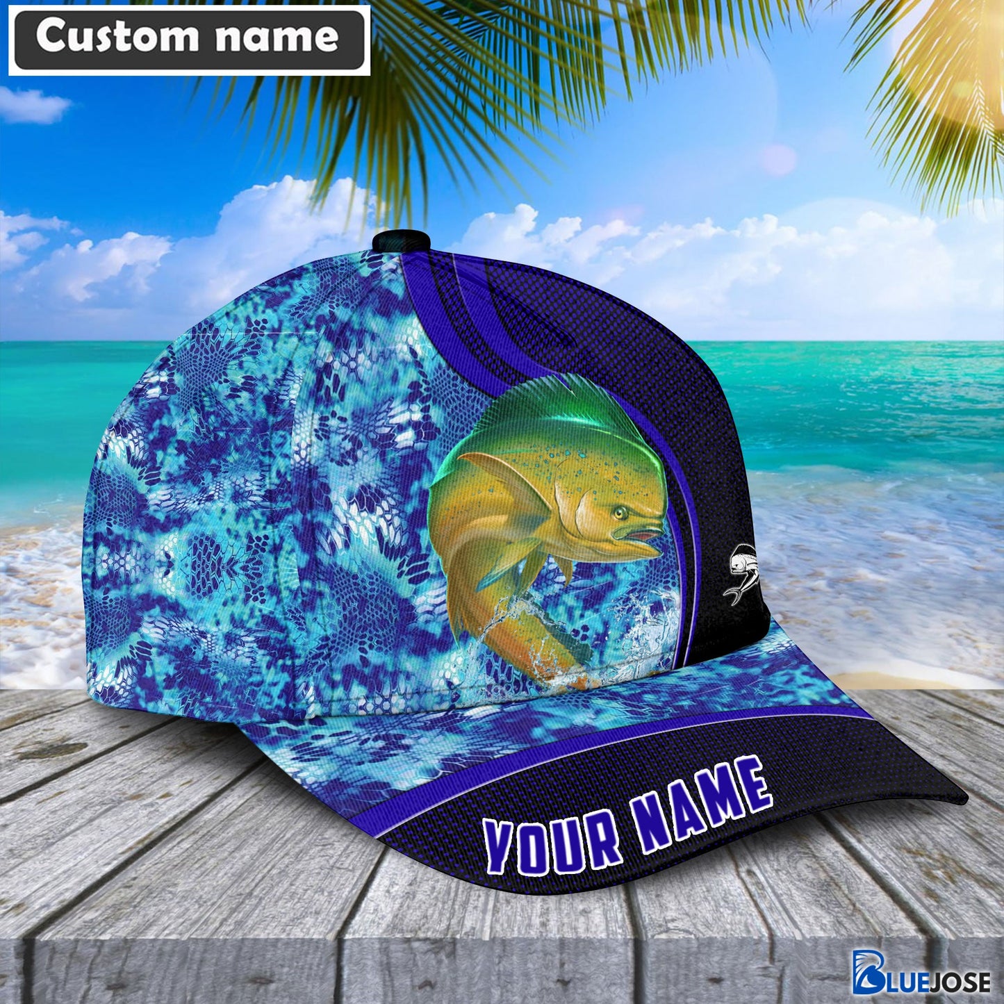 Frenzidea Blue Patchy Mahi Mahi Fishing Personalized Cap