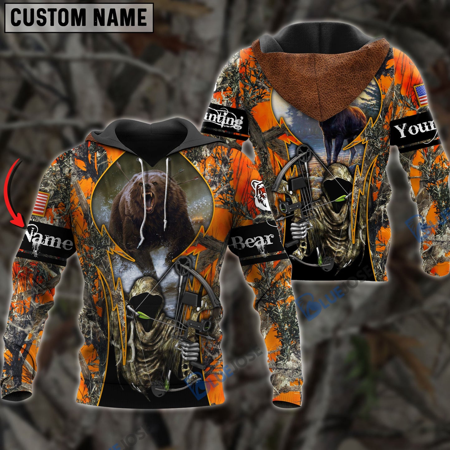 Frenzidea Customized Name Bear Hunting Grim Reaper 3D Shirts