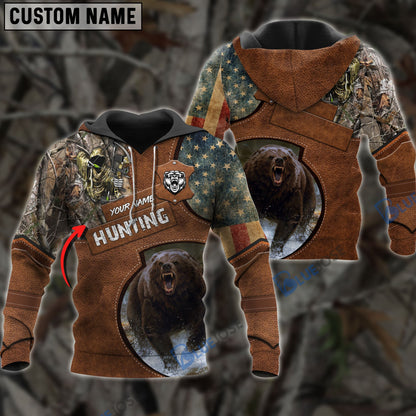 Frenzidea Customized Name Bear Hunting Leather Pattern 3D Shirts