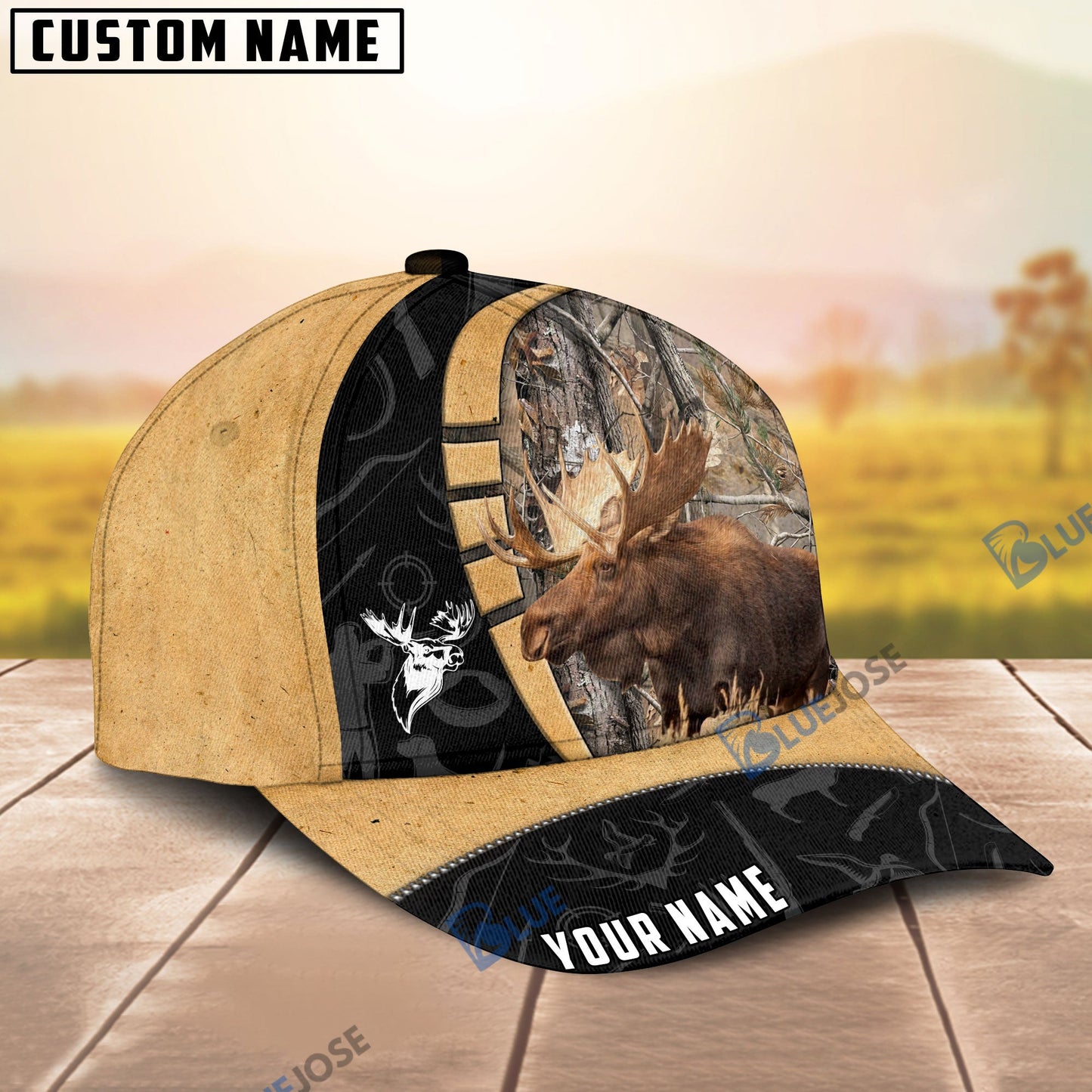 Frenzidea Moose Hunting Black & Yellow Personalized Cap