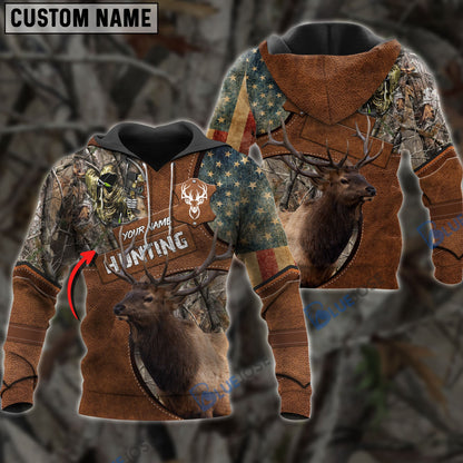 Frenzidea Customized Name Elk Hunting Leather Pattern 3D Shirts