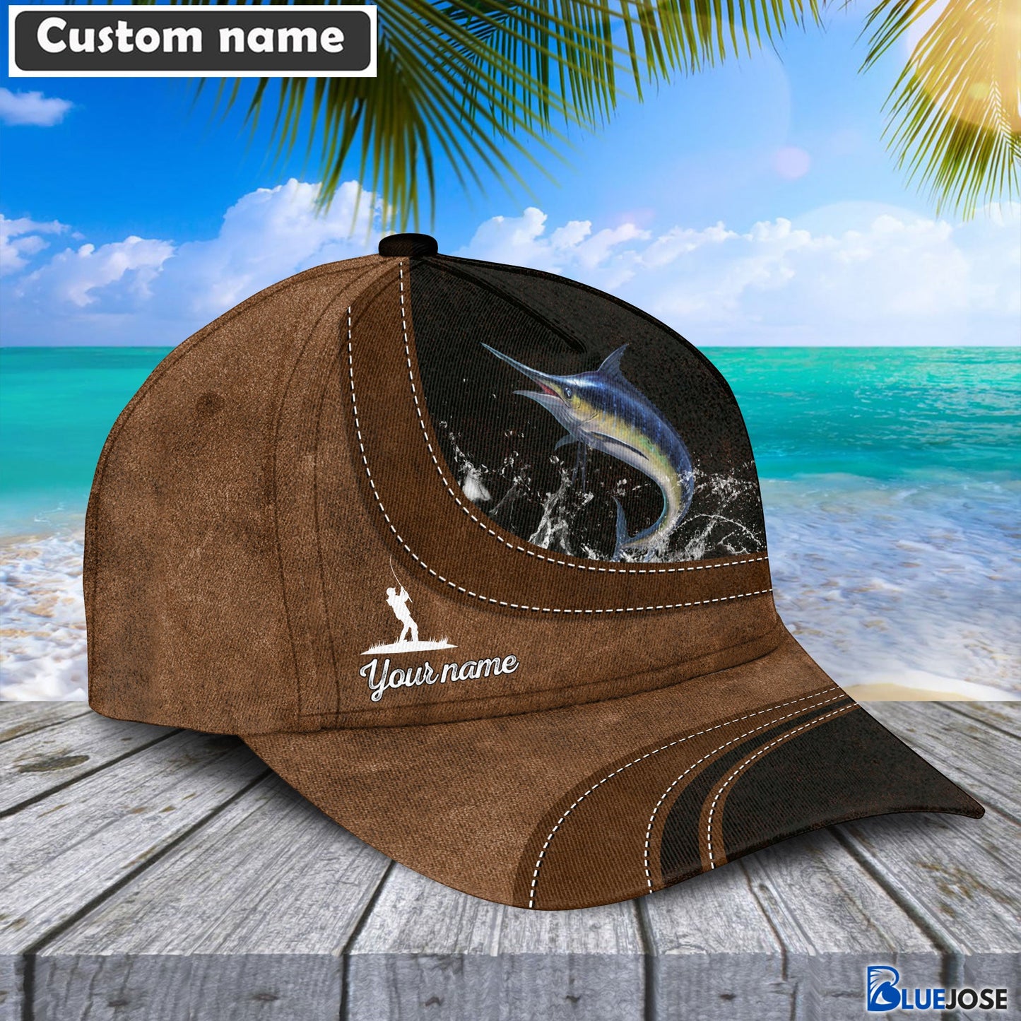 Frenzidea Custom Name Blue Marlin Fishing Happiness Cap
