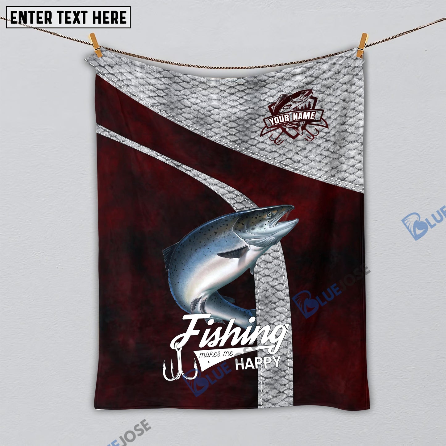 Frenzidea Custom Name Salmon Fishing Red Blanket