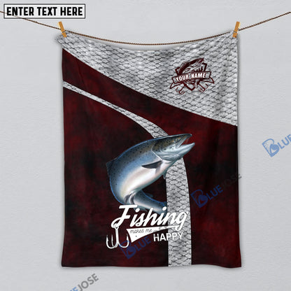 Frenzidea Custom Name Salmon Fishing Red Blanket