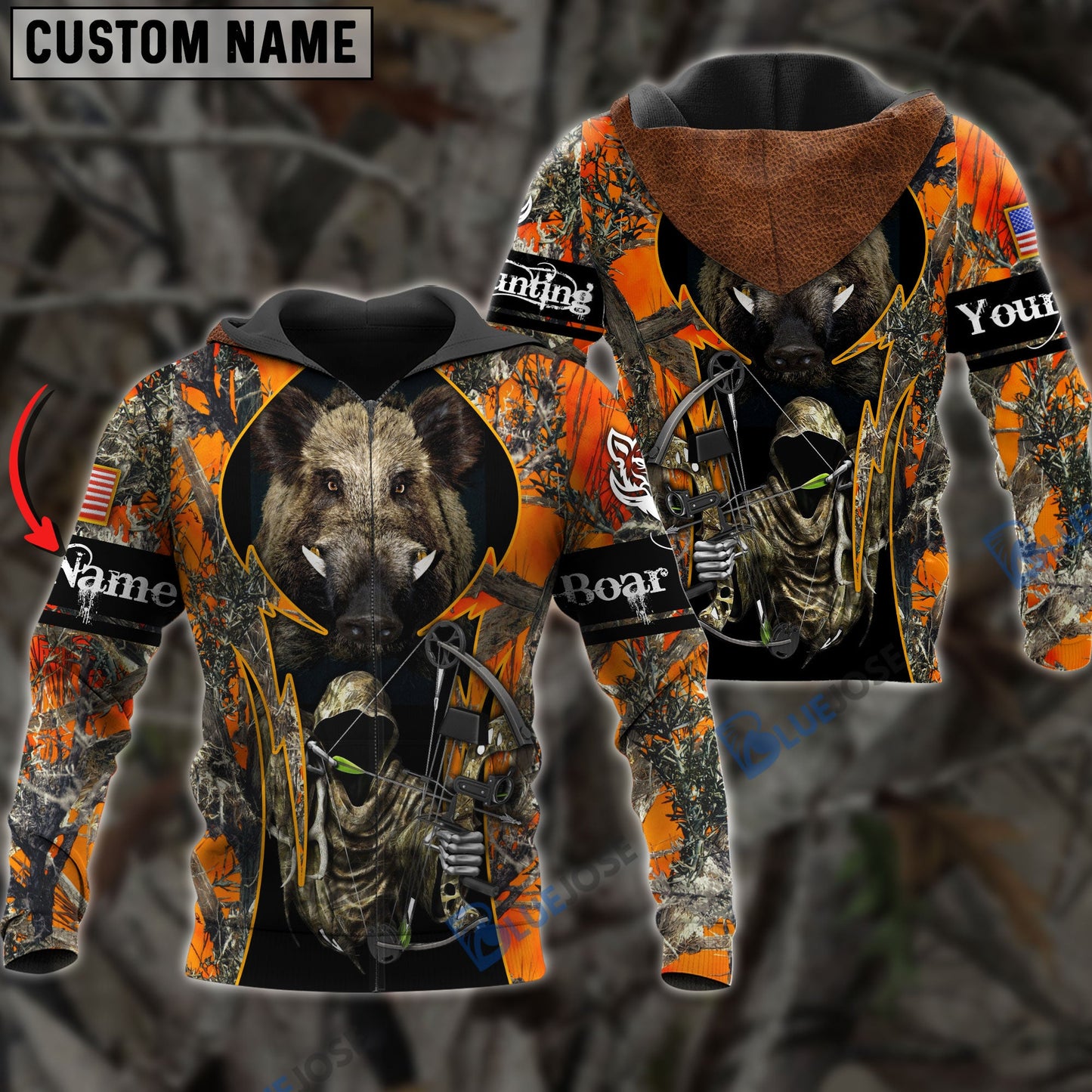 Frenzidea Customized Name Boar Hunting Grim Reaper 3D Shirts