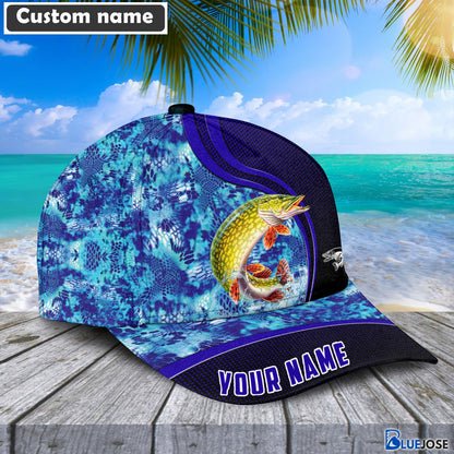 Frenzidea Blue Patchy Northern Pike Fishing Personalized Cap