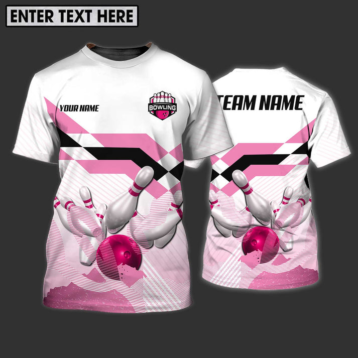 Frenzideas Bowling Pink Customized Name, Team Name 3D Shirt