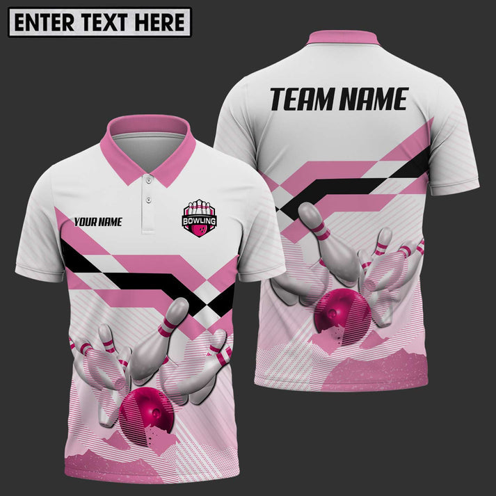 Frenzideas Bowling Pink Customized Name, Team Name 3D Shirt