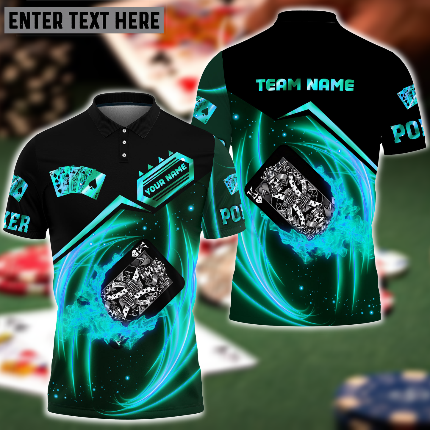 Frenzidea King Card Poker Blue Fire Personalized Name, Team Name Unisex Shirt