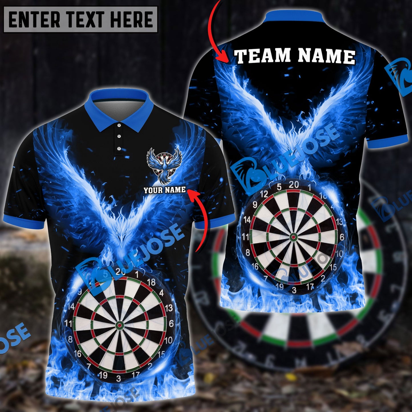 Frenzidea Darts Rebirth Flame Phoenix Personalized Name, Team Name 3D Shirt (4 Colors)